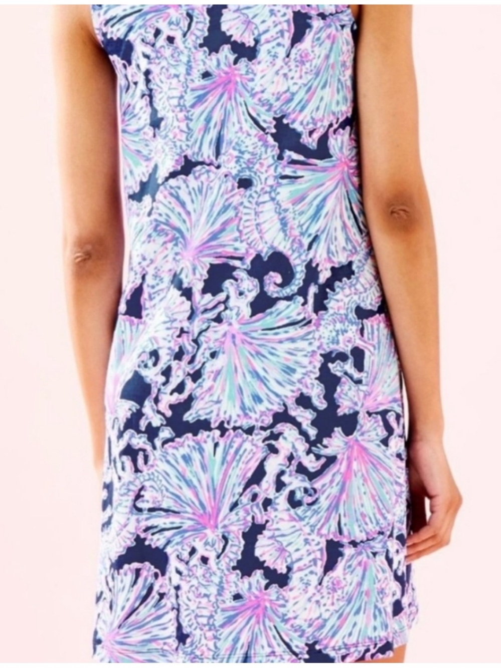 Lilly Pulitzer Luella Swing Dress L Deep Sea Navy Shells Bells Pima Cotton - Picture 5 of 13